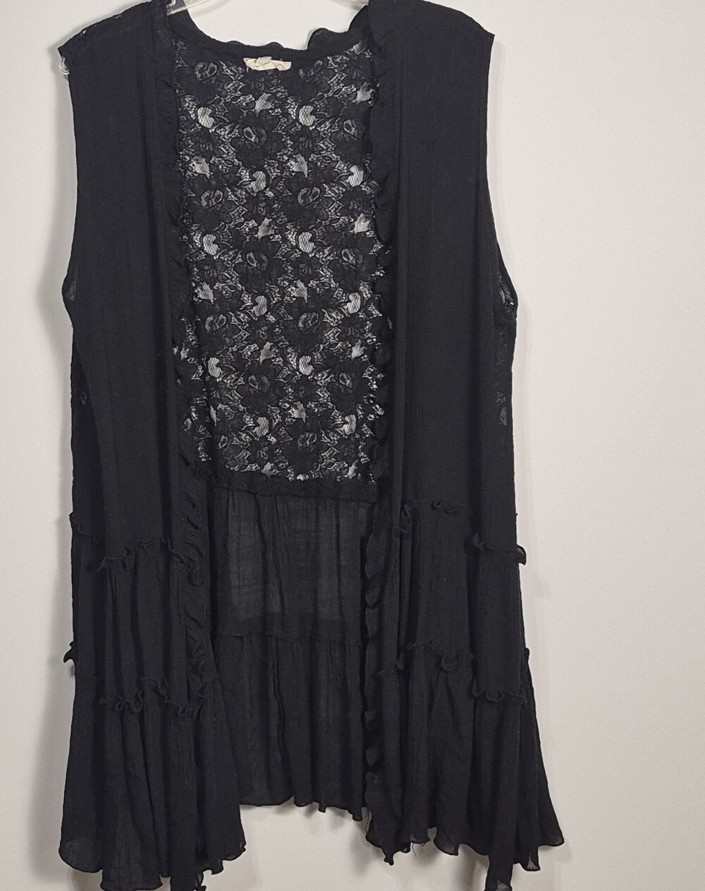 Southern Stitch Gothic Witchy Black Lace Boho Sheer Layered Tunic Top L